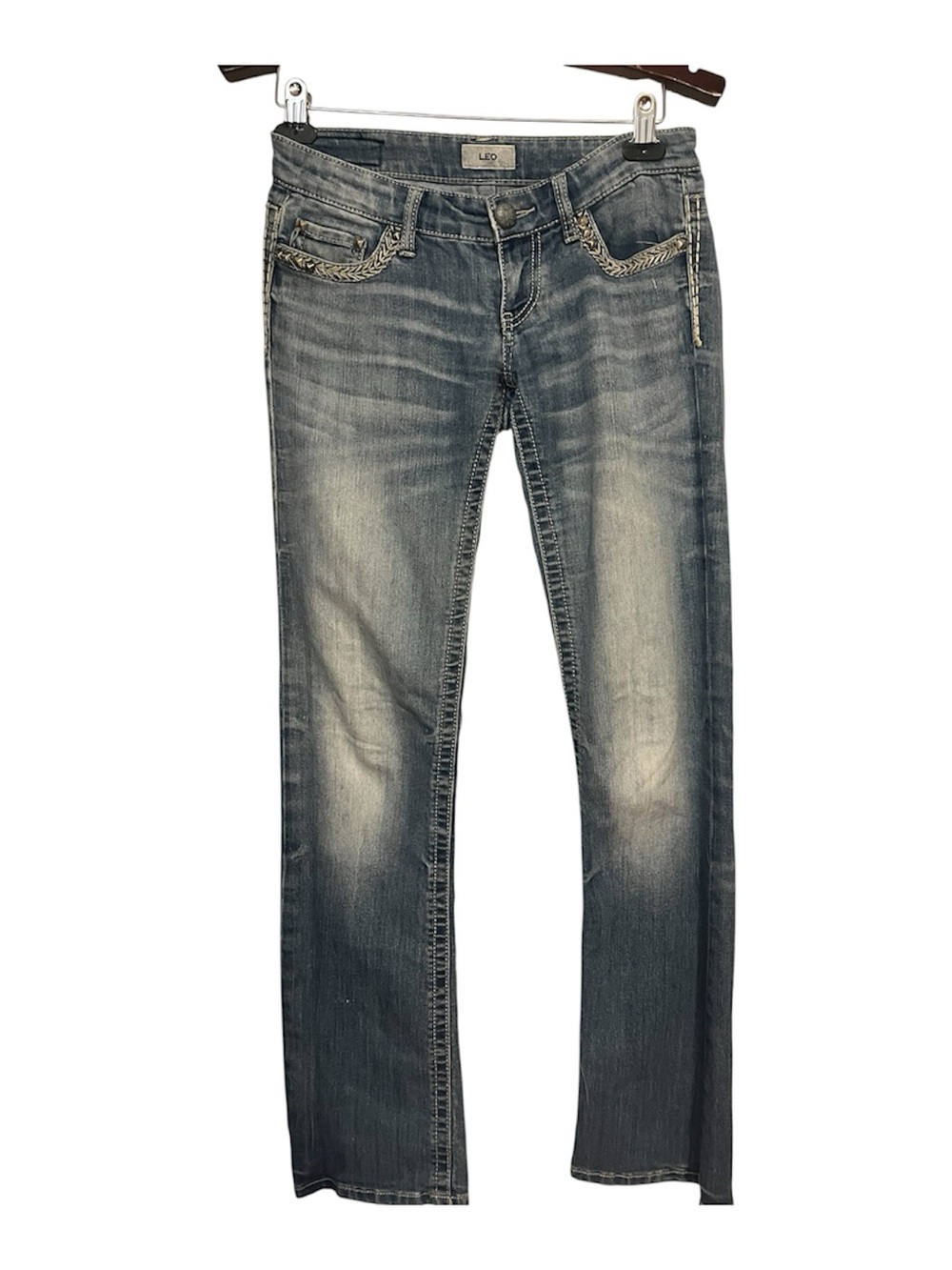 Daytrip Leo Super Low Rise Bootcut Jeans in Washed Blue Denim size 26